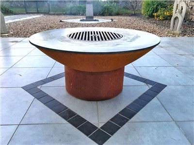 Corten Steel Round Garden Fire Pit With Grill