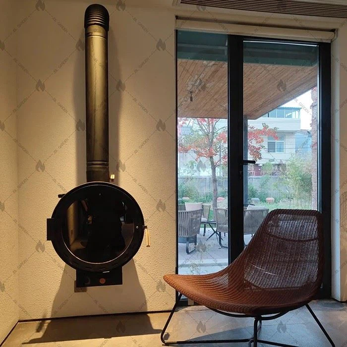 Round Glass Door Hanging Fireplace