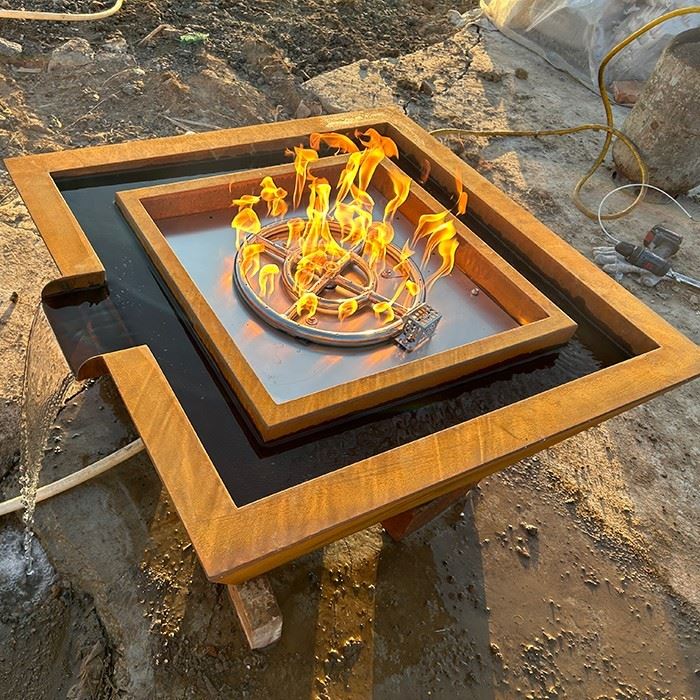 Swimming Pool Firepit With Water Feature